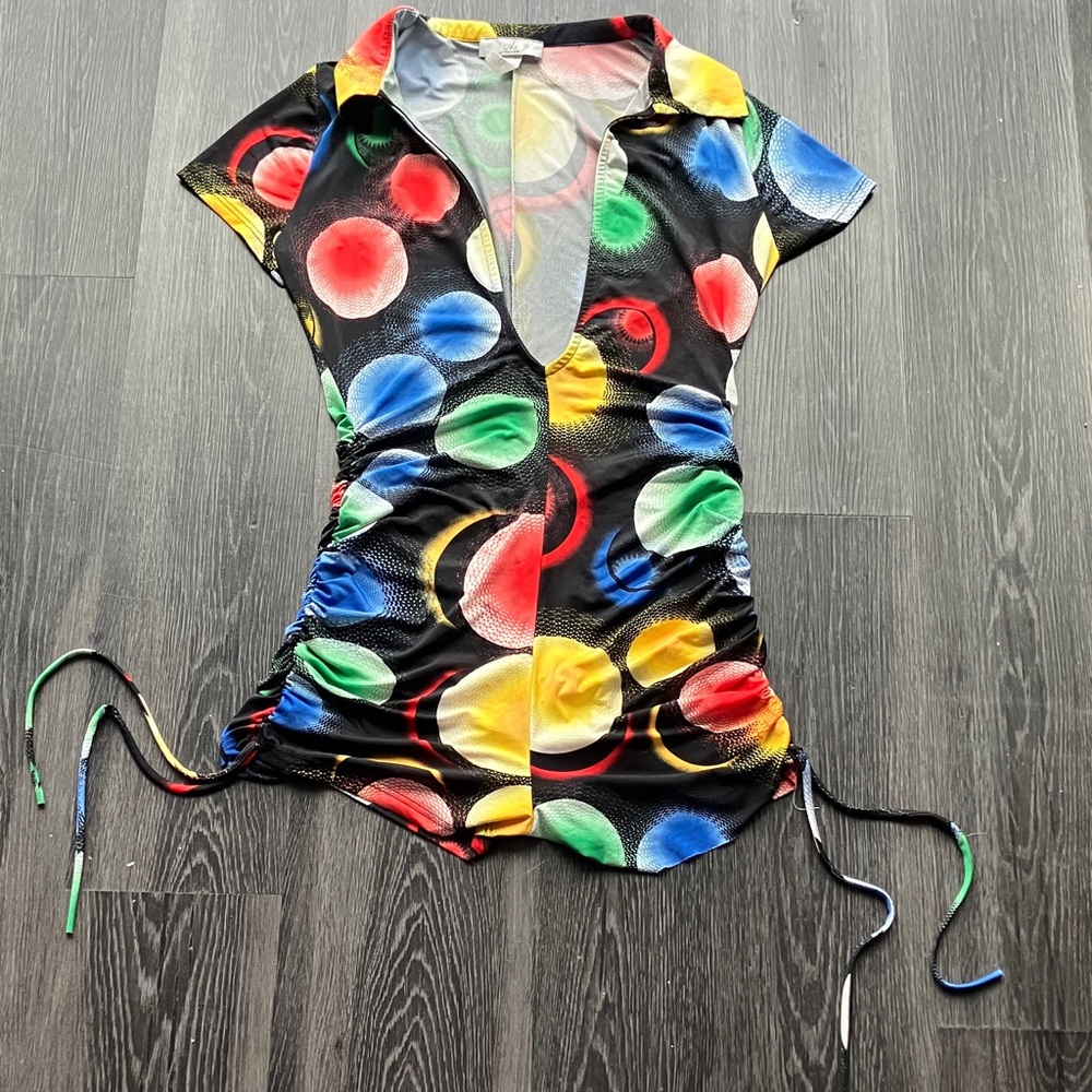 Vintage Y2K 2010s Multicolor Oversized Polka Dot Black Bodycon Sexy Romper